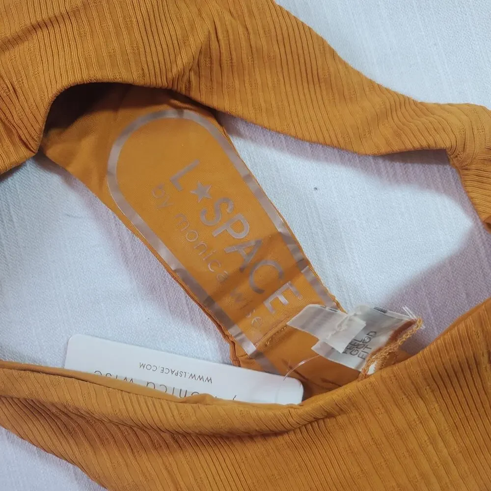 L*Space Cabana Bitsy Bikini Bottom Ribbed Orange Mustard Yellow Swimsuit NWT S